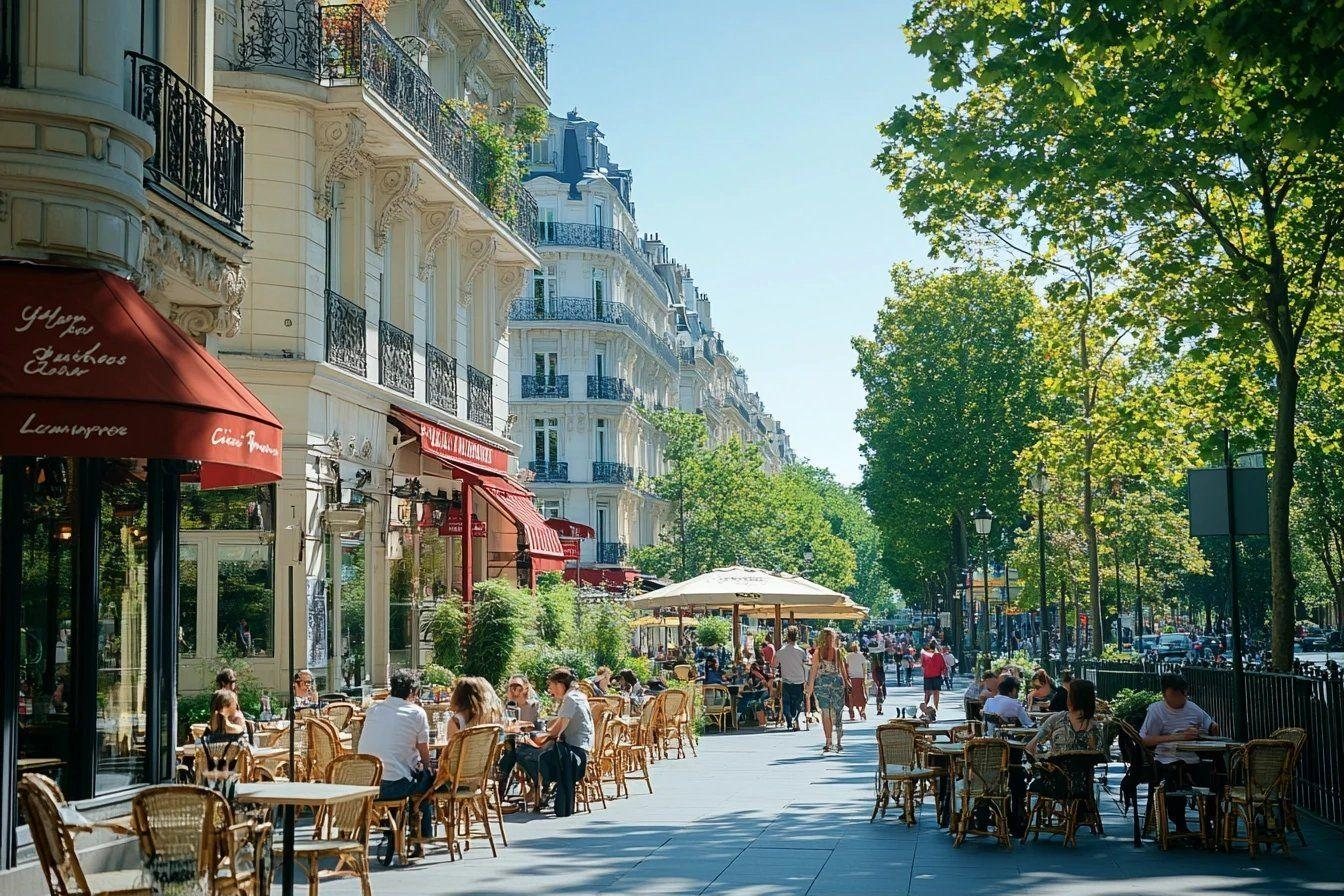 Terrasses et commerces d'une avenue de Levallois-Perret